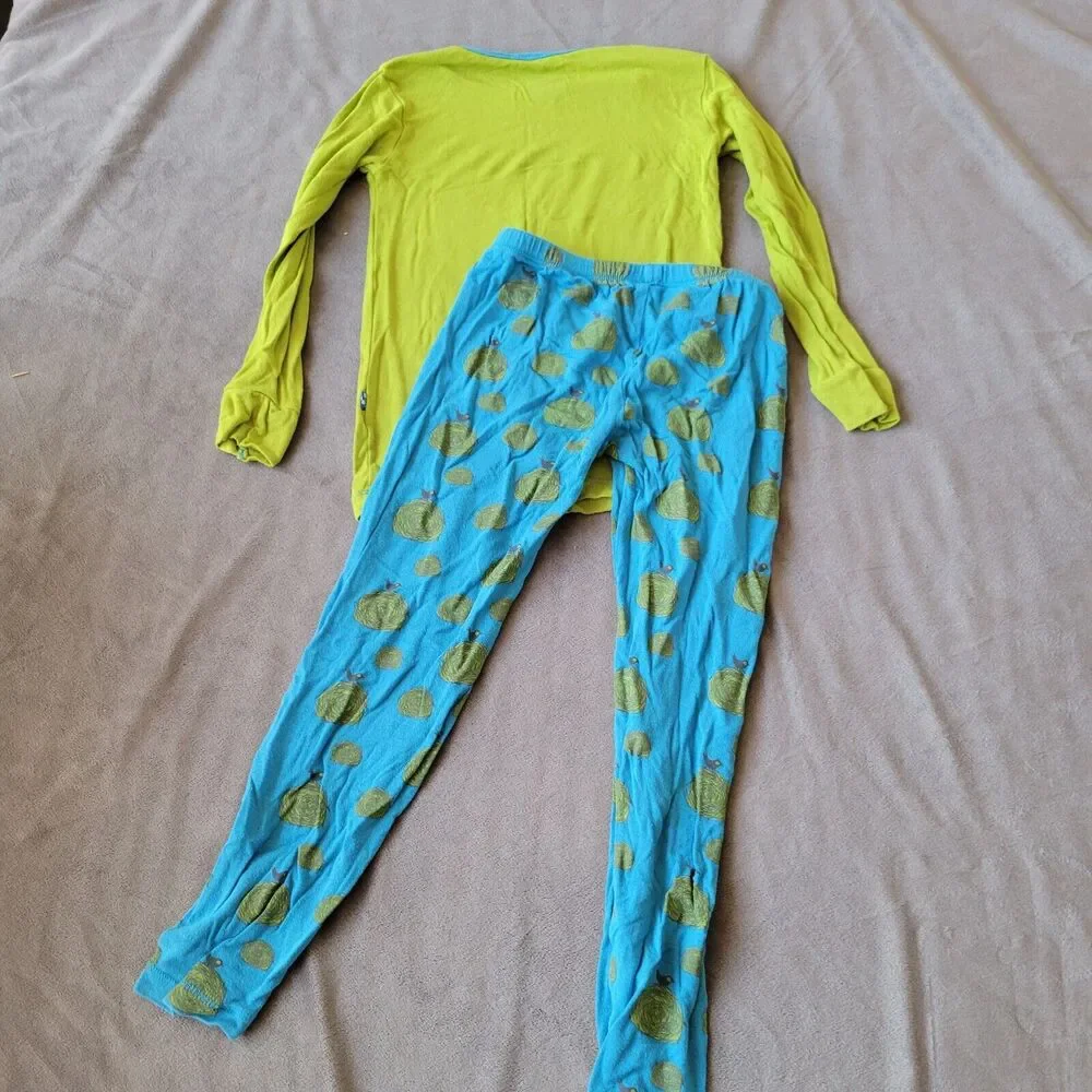 KicKee Outfit Boys 5 Set Blue Green‎ Pants Shirt Bamboo Hay Free Wagon Ride Bird
